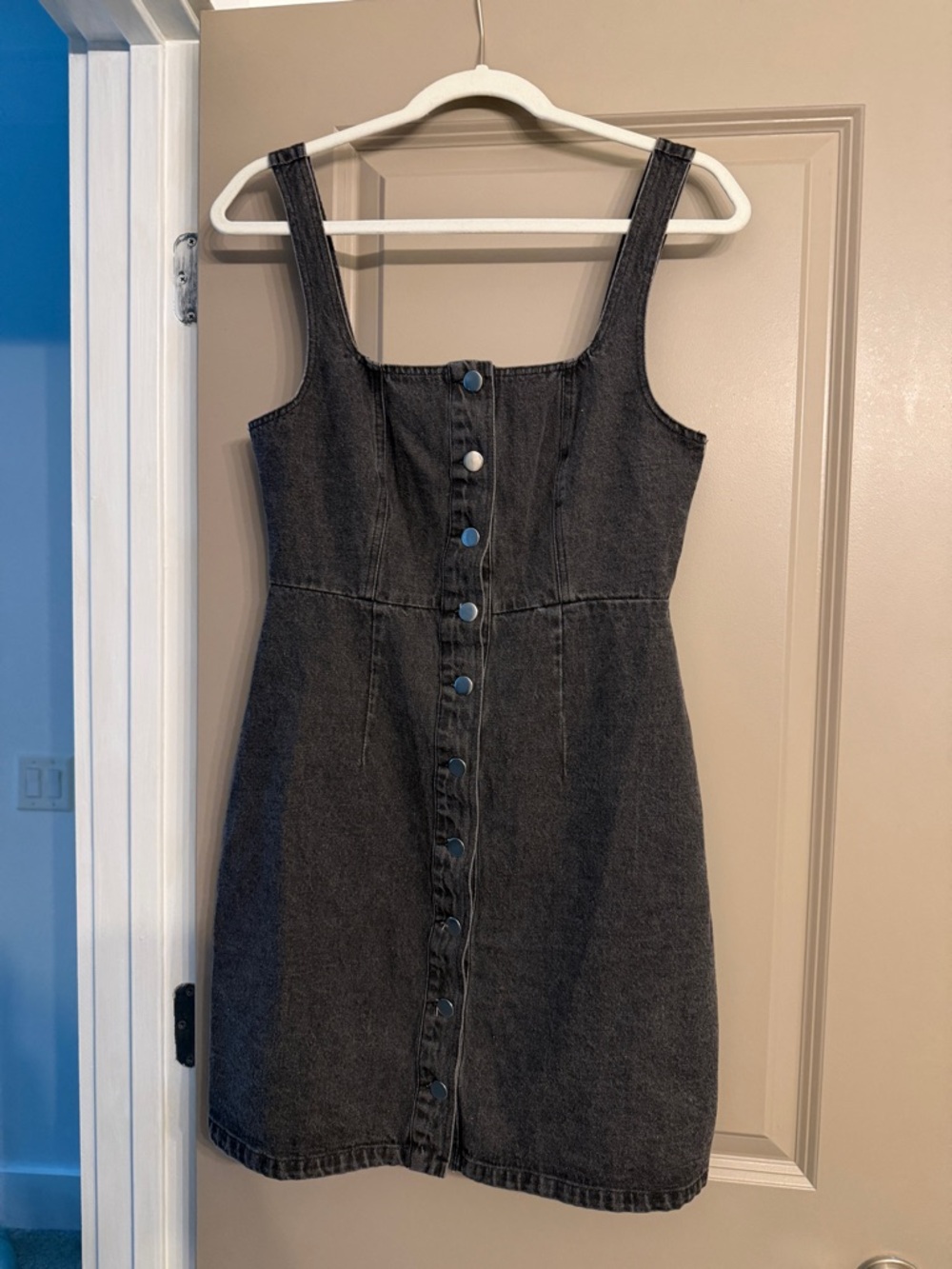 Lulus Black Denim Button Front Mini Dress